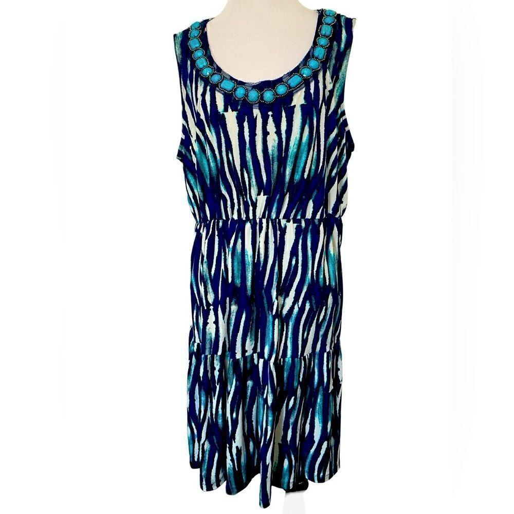 NY Collection Faux Turquoise Embellished Dress